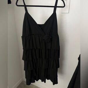 Torrid Black Layered Mini Dress with Adjustable Straps & Rosette Detail - Size 2